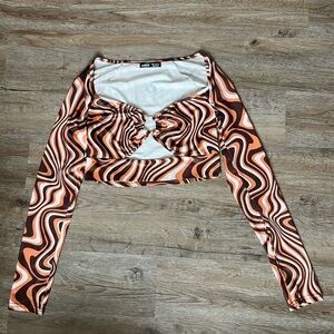 Groovy Swirl Cutout Long Sleeve Going Out Top